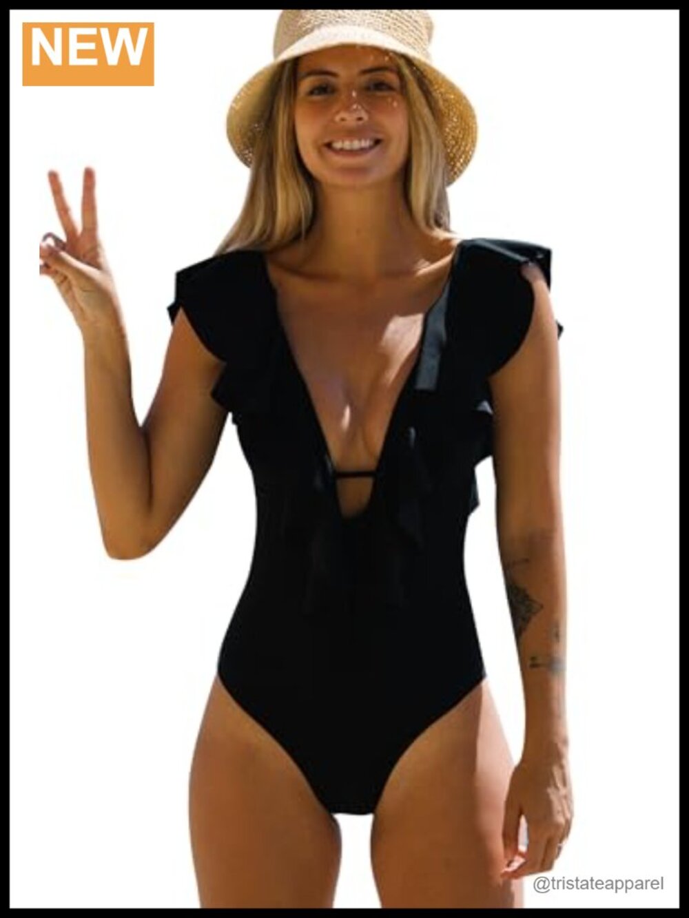 Women One Piece Swimsuit V-Neck Ruffle Padded Swimwear High Cut
